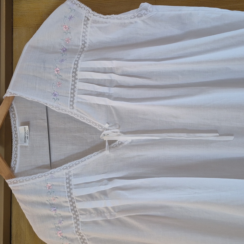 Contemporary Usa Vintage Cotton Sleep Dress Lace Embroidery Detail Cottagecore L - Picture 4 of 14